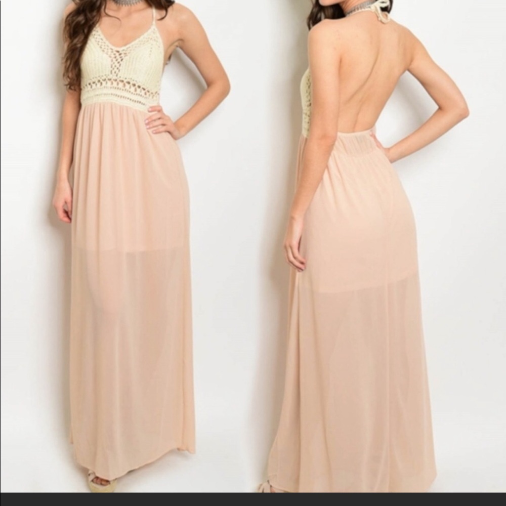 Boho summer crochet halter top maxi dres